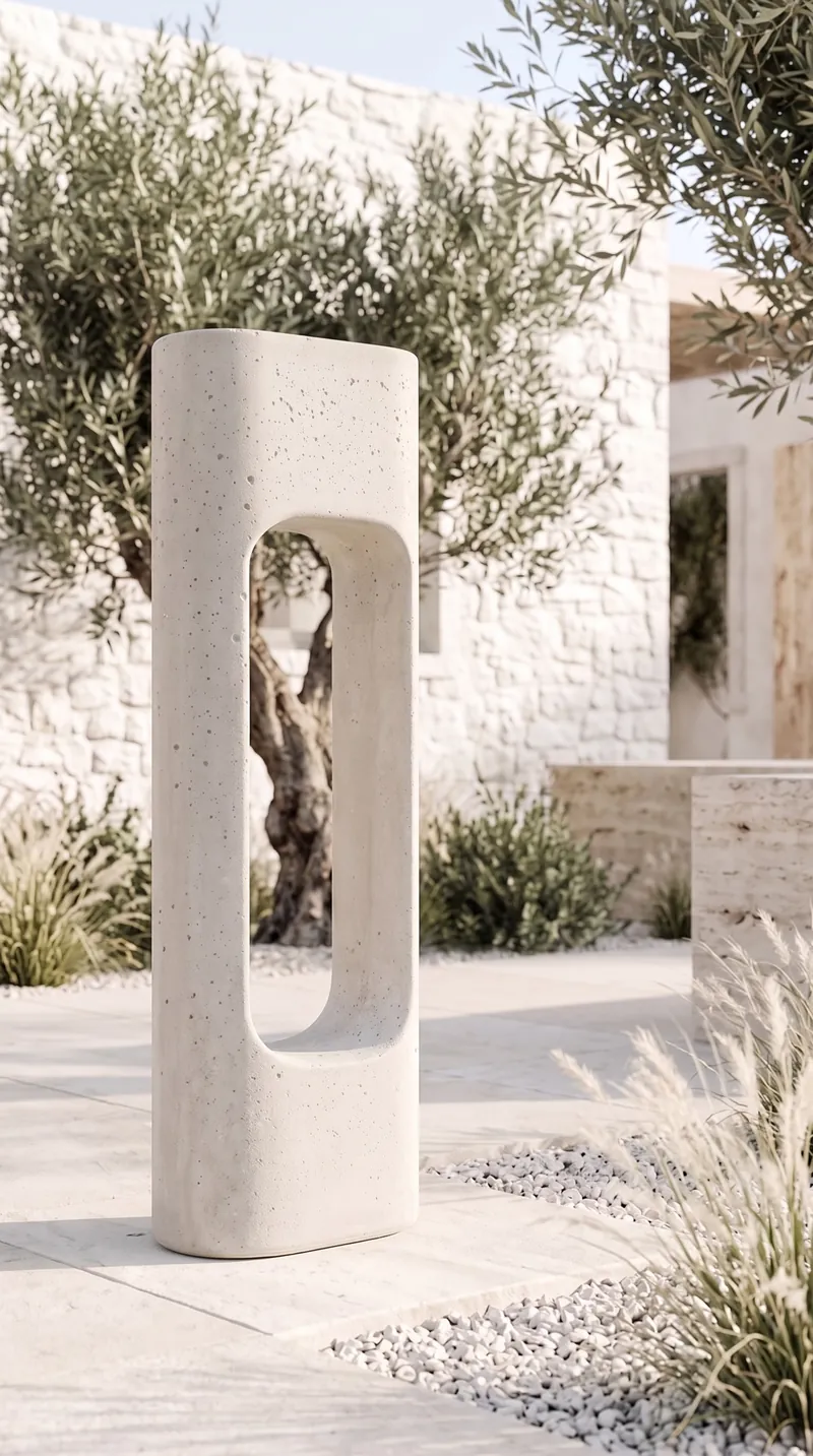 PORTAL concrete garden lamp in a villa garden by day