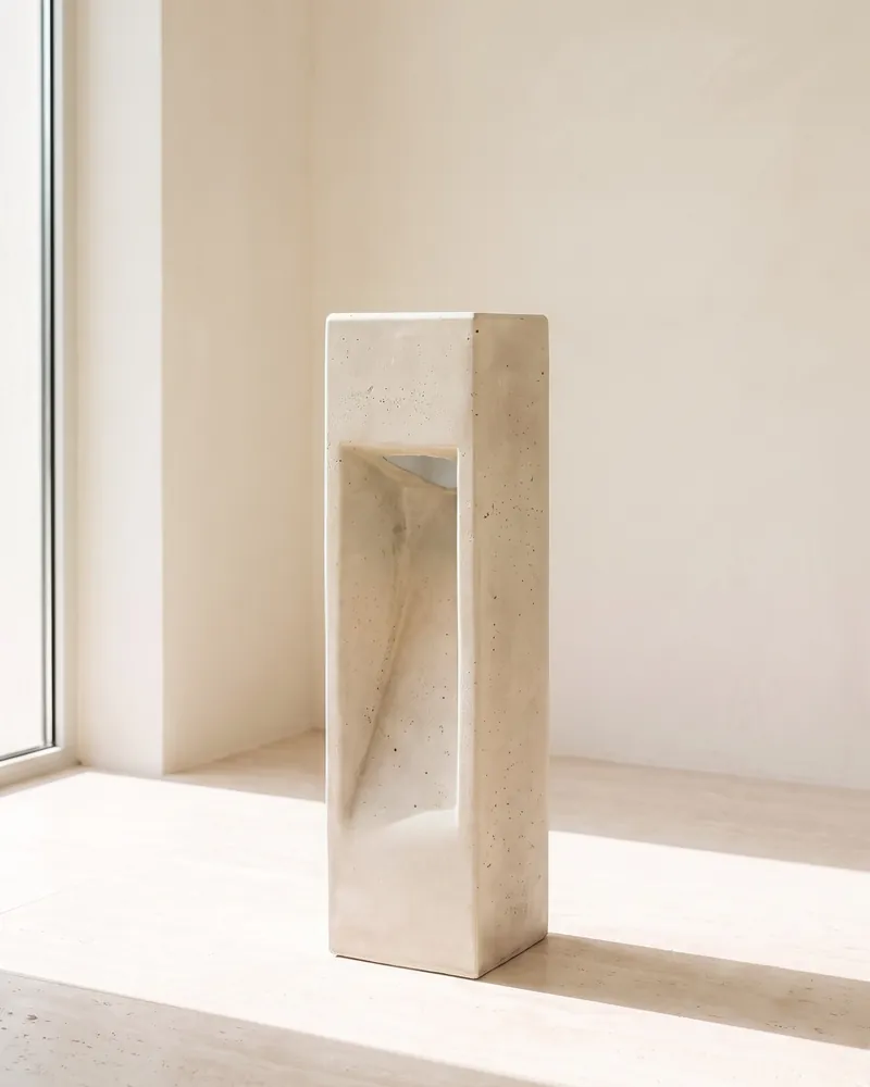 NICHE sand-coloured concrete garden lamp, studio shot